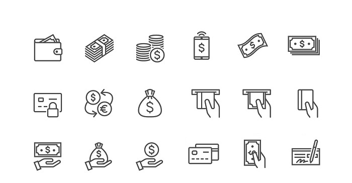 Different payment types shown with icons